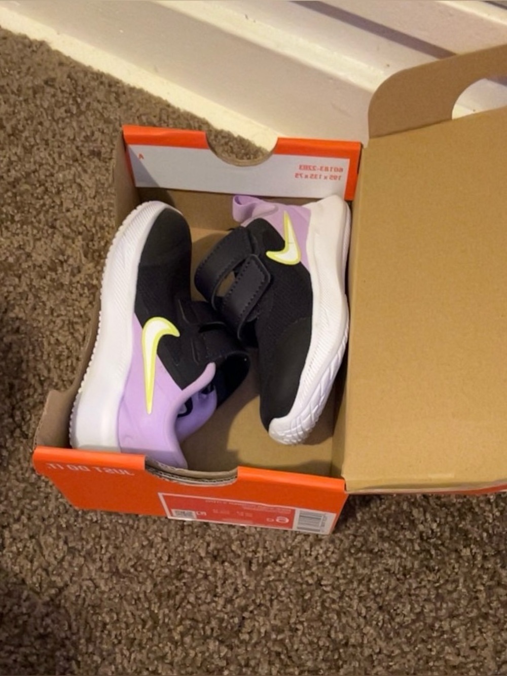 Nike Kids Dark & light Purple & Neon Yellow Hook-and-Loop Sneakers
